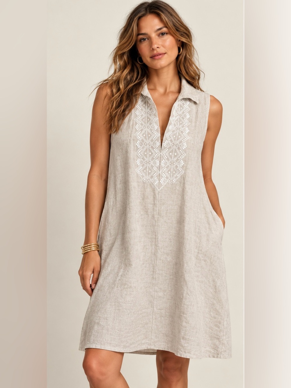 Banana Republic Linen Blend Embroidered Sleeveless Tunic Dress NWT M